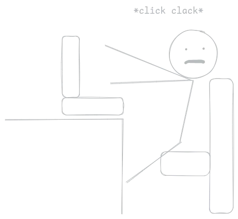 Stickman typing on laptop